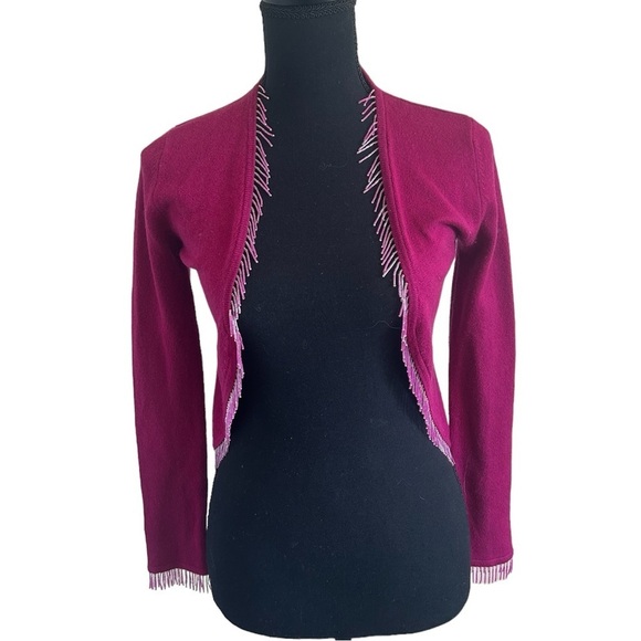 Vintage Cache Beaded Pink Magenta Cardigan Silk Cashmere Blend Size Medium - Picture 1 of 3